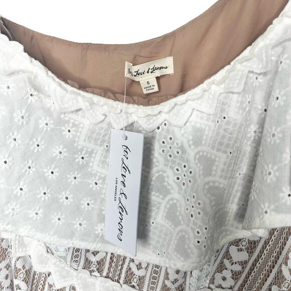 New Women’s For Love & Lemons White Lace Lovebird Mini Dress Size S - Picture 3 of 8